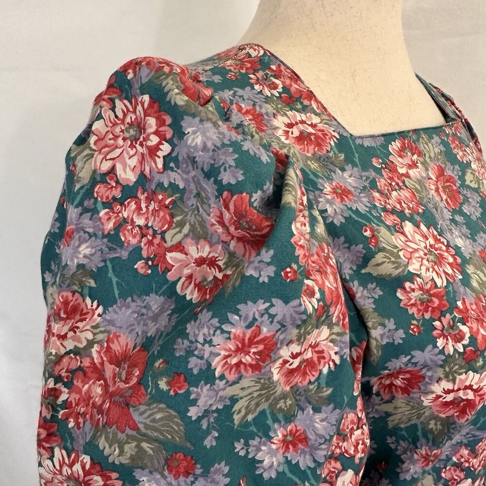 Vintage Laura Ashley Prairie Maxi Dress Floral Cottagecore 10 Cotton Puff Teal - Picture 5 of 12